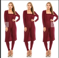 Image 3 of BURGUNDY HALTER JUMPSUIT AND CARDIGAN 