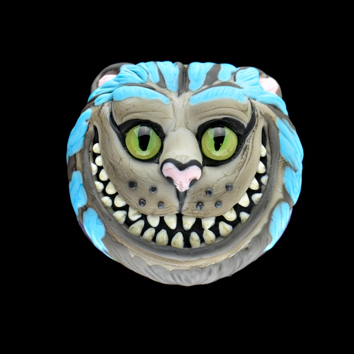 Image of XXL. Toothy Grinning Cheshire Cat - Flamework Glass Sculpture Bead