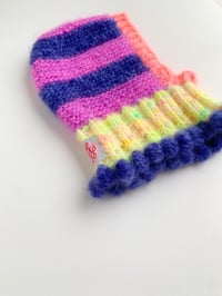 Image 4 of Sofie and Iris Striped Navy, Lilac, Neon Yellow and Coral Mohair Balaclava
