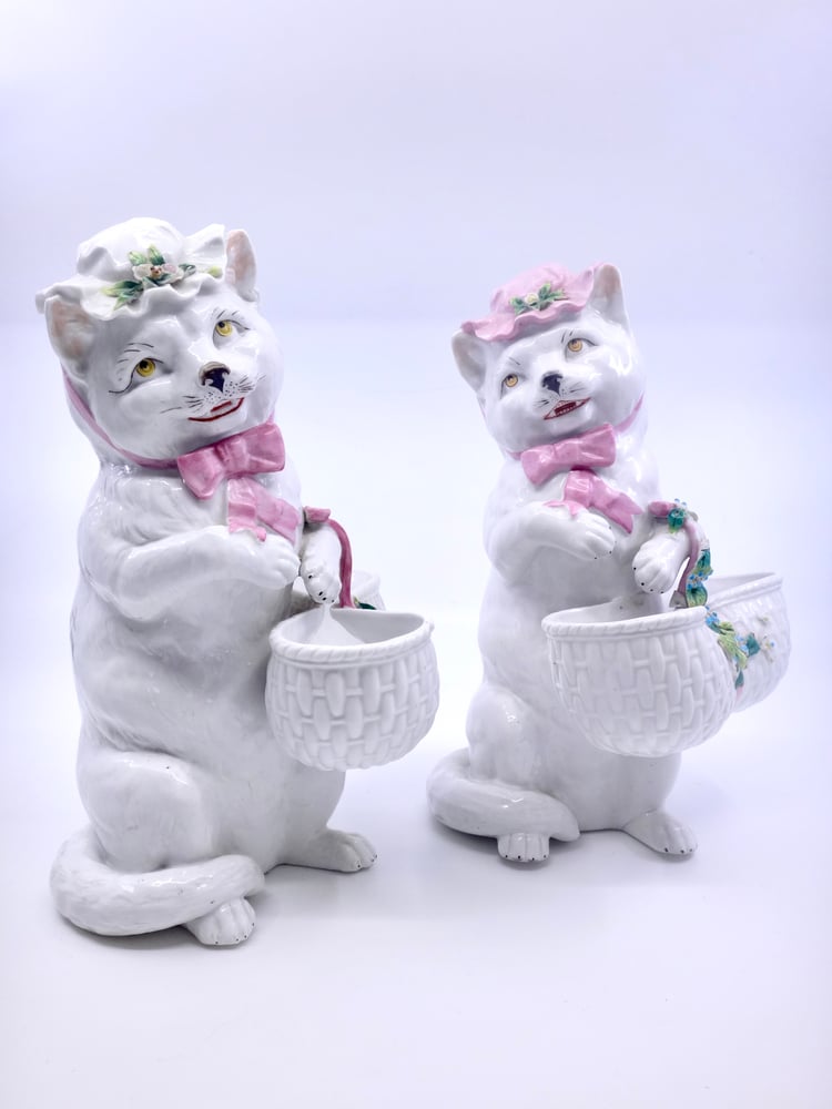 Image of Couple de chat en porcelaine Allemande Thuringe Thüringen XIXeme