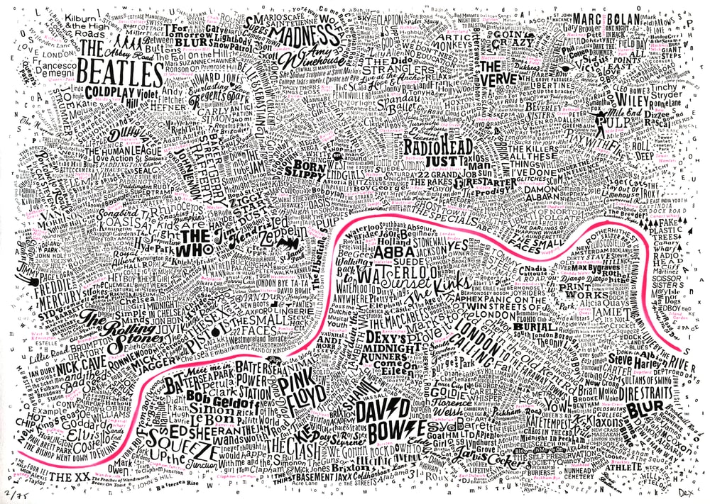 Music Map Of London (Pink Thames)