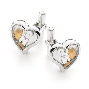 Image of Custom Letter, Heart Cufflink - Sterling Silver with 9ct Solid Gold Feet & Heart