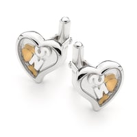 Custom Letter, Heart Cufflink - Sterling Silver with 9ct Solid Gold Feet & Heart