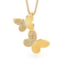 Double Butterfly - Pendant in 9ct Solid Yellow Gold with Diamonds