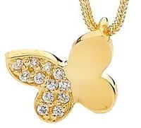 Single Butterfly - Pendant in 9ct Solid Yellow Gold with Diamonds