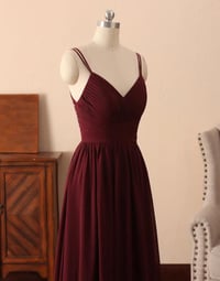 Image 2 of Dark Red Chiffon Straps Long V-neckline Prom Dress, Straps Long Bridesmaid Dress
