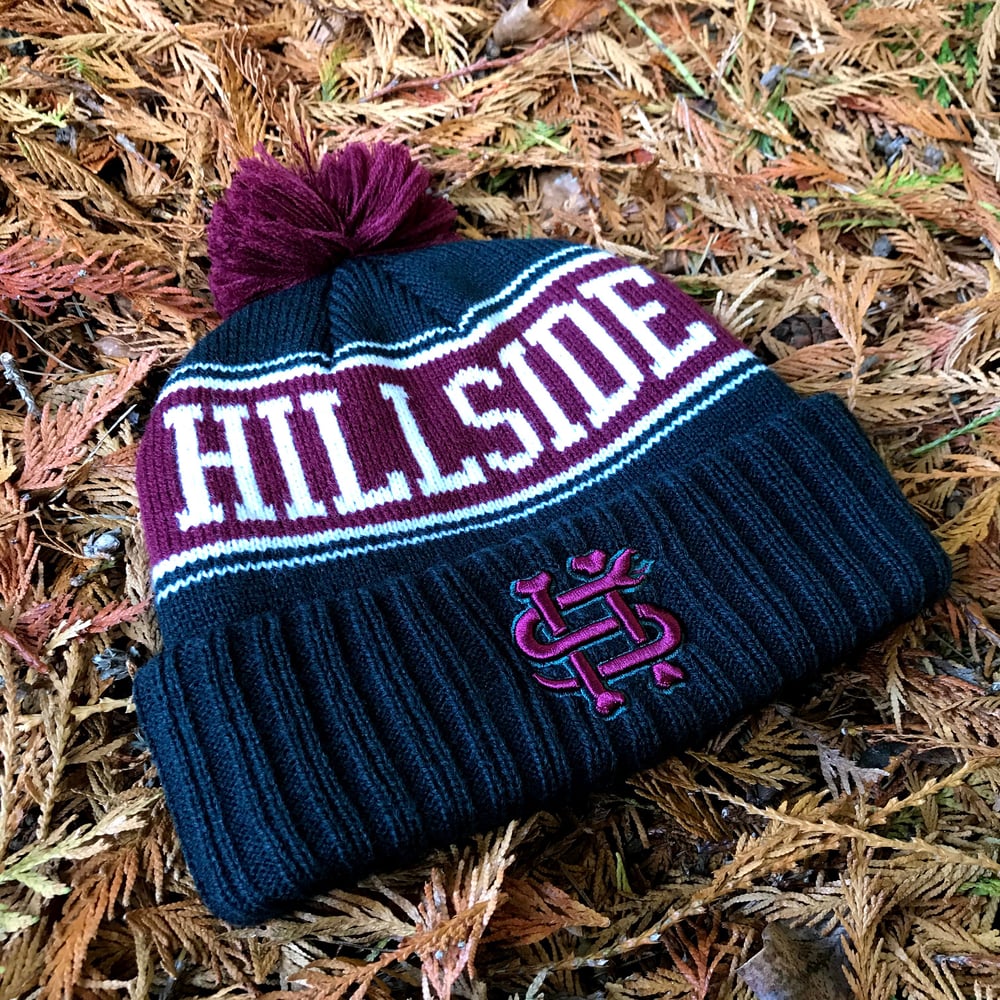 Image of Varsity Beanie : Crimson / Forest Green / White