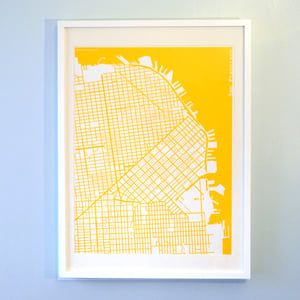 Image of Yellow Silk-Screen Printed Map of San Francisco