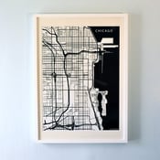 Image of Black Silk-Screen Printed Map of Chicago