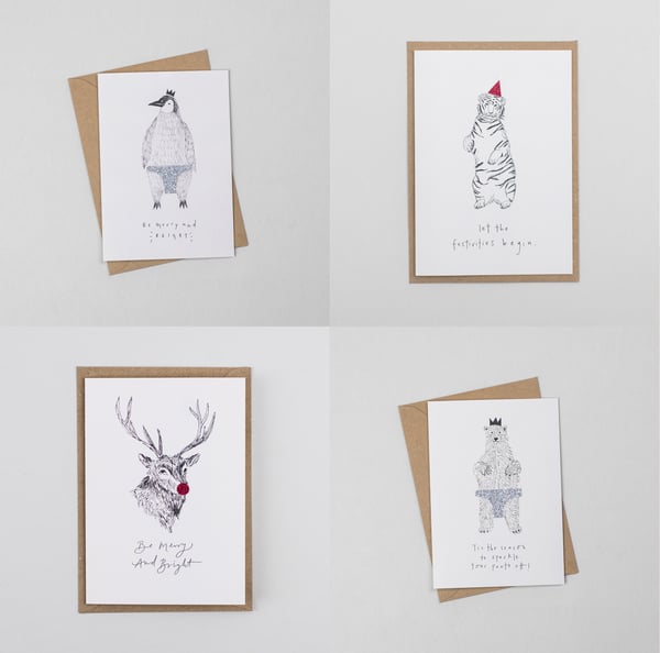 Image of Hand Finished Christmas Party Animal Bundle - 8 Cards 