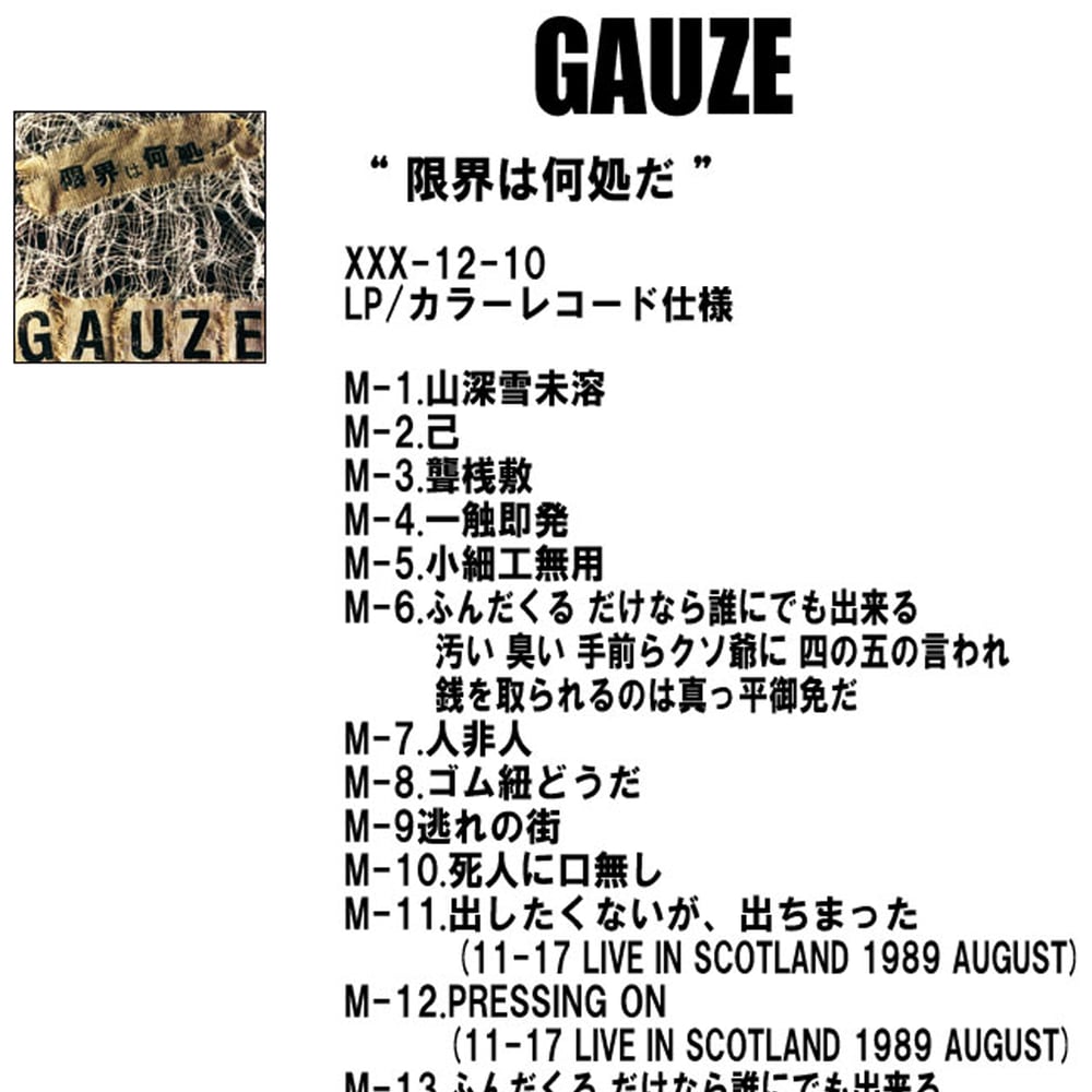 GAUZE "限界は何処だ " LP