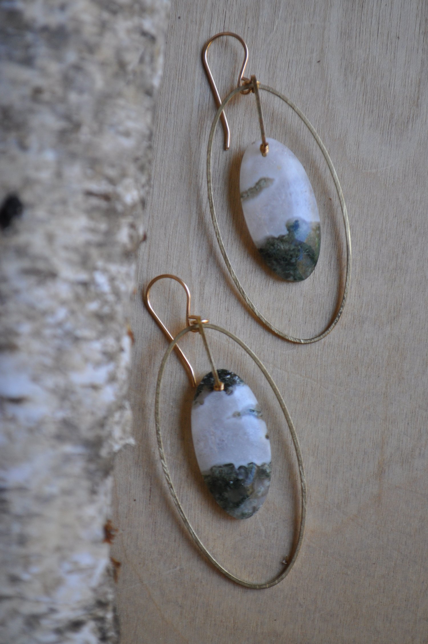 Image of One of a Kind Moss Agate Oval Arc Dangles