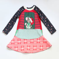 Image 1 of cat and mouse 5T Christmas long sleeve holiday dress vintage fabric long-sleeved xmas cute Santa