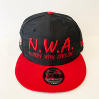 Image 1 of N.W.A. & New Era Black Camo w/ Red Bill Cotton Snapback w/ Red Stitching