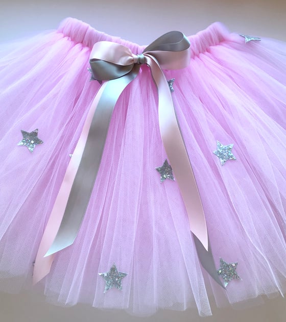Image of Pink tutu with glittery grey stars 