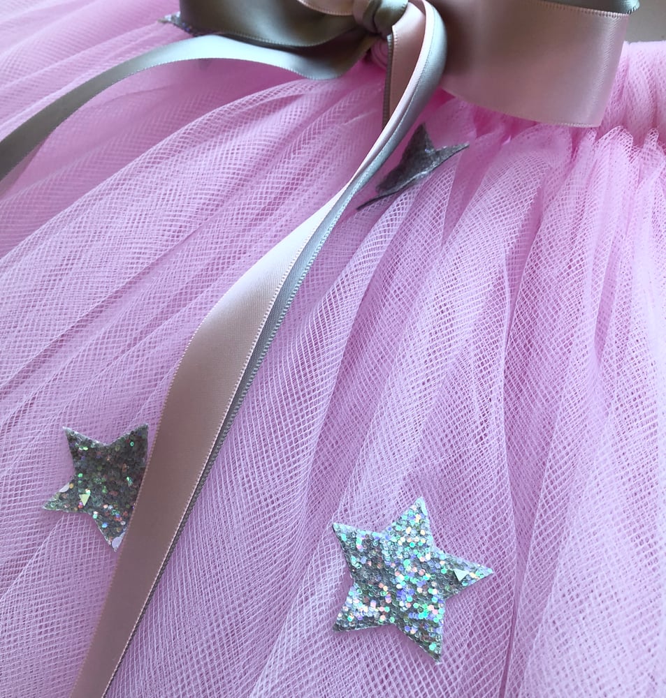Image of Pink tutu with glittery grey stars 