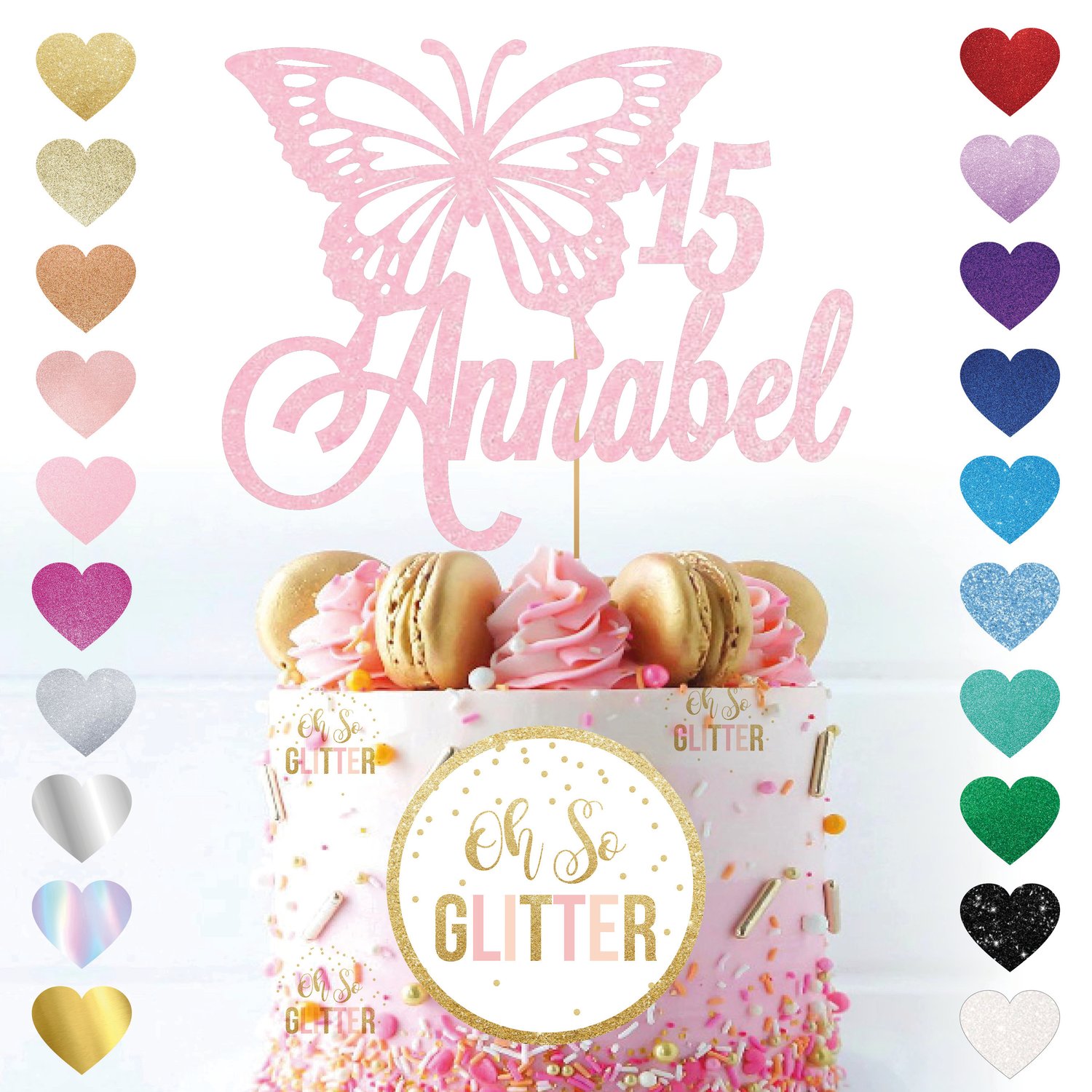 Image of Customised Large Butterfly Name Age Cake Topper
