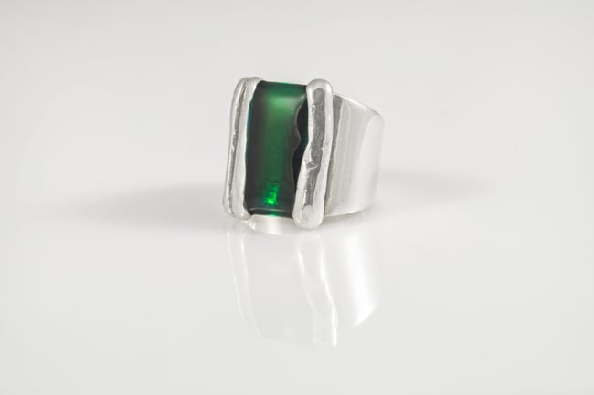 Wide Green  Silver Ring