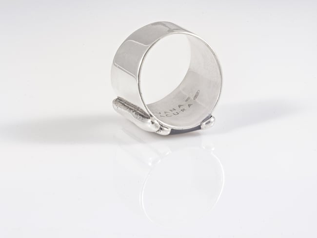 Wide Green  Silver Ring