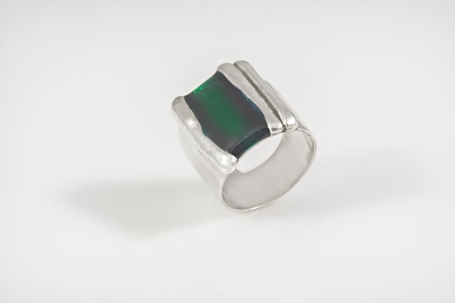 Wide Green  Silver Ring