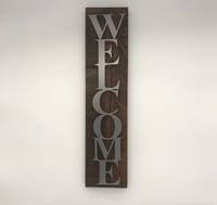 Image 1 of Welcome Sign with Block Text on Knotty Alder