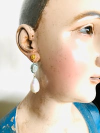 Image 1 of LARGE BAROQUE PEARL & AQUAMARINE EARRING