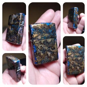 BLC Metal Works - Brass Zippo with force patina. If you want to order a  custom lighter just send me a DM and ill hook you up. #blacklabelcreation  #moneyclip #brass #brassporn #patina #