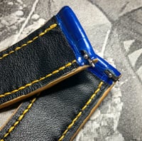 Image 4 of Glazed Blue Alligator and Yellow saddle stitch watch strap