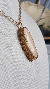 Image 1 of Bead Embroidered Art Pendant with Rose Quartz and 24K Plated Beads - HM120