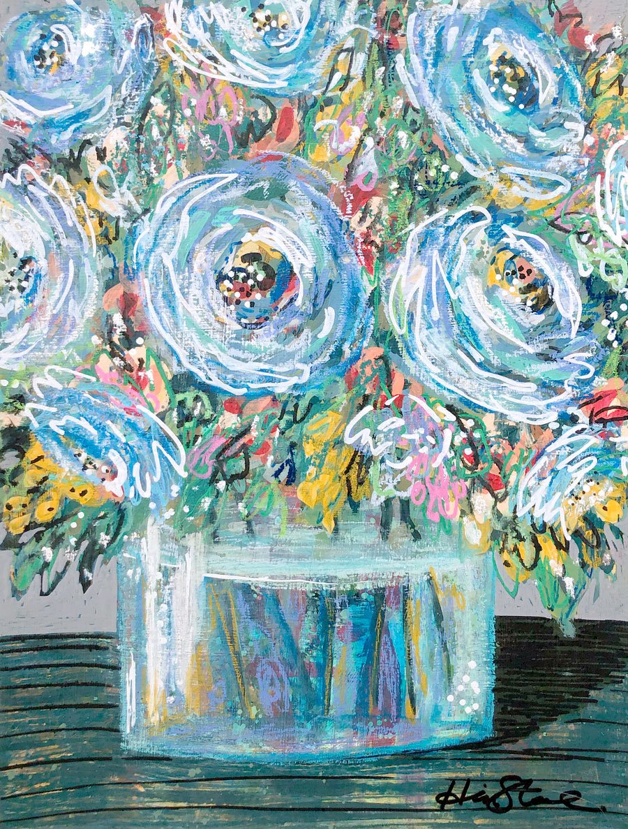 Image of The One with the Blue Flowers - 9x12 Original Painting