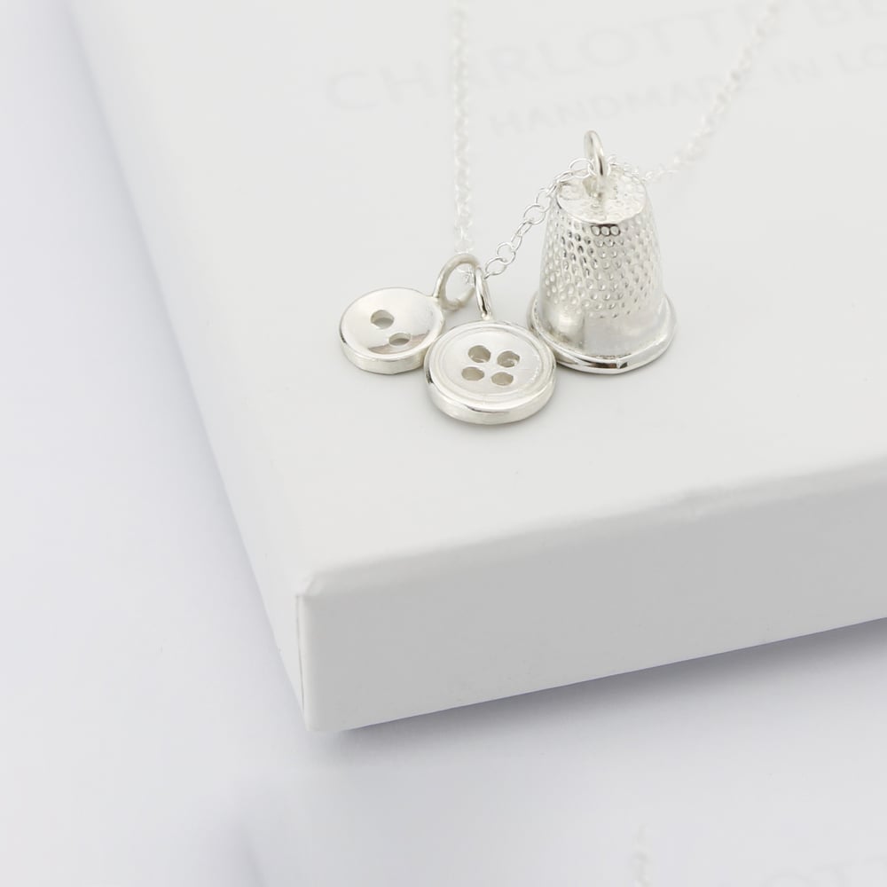 Image of silver button & thimble necklace
