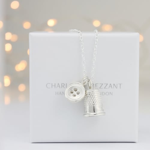 Image of silver button & thimble necklace