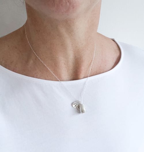 Image of silver button & thimble necklace