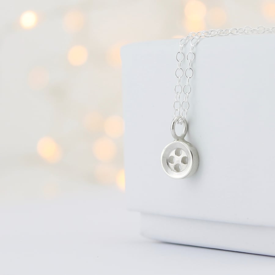 Image of Small silver button necklace, haberdashery necklace