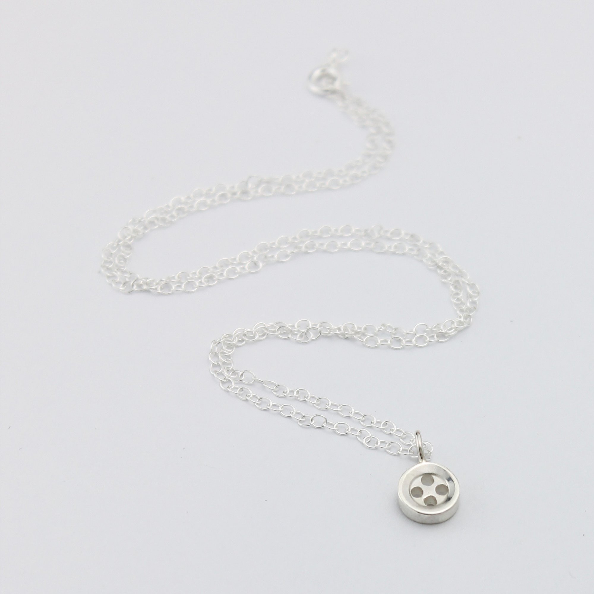 Small silver button necklace, haberdashery necklace | Charlotte Bezzant ...