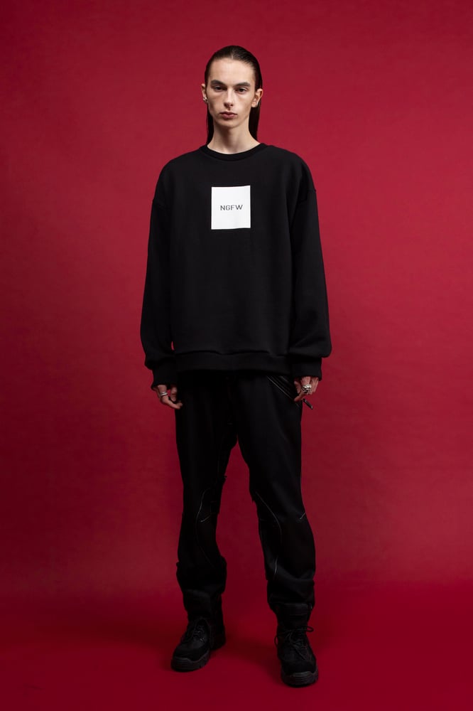 Image of NIGHT FLOW - Leather Box Logo Sweatshirt (Black)