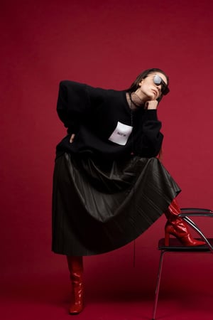 Image of NIGHT FLOW - Leather Box Logo Sweatshirt (Black)