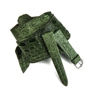 Image 2 of Hand-rolled military green crocodile rembordé watch strap