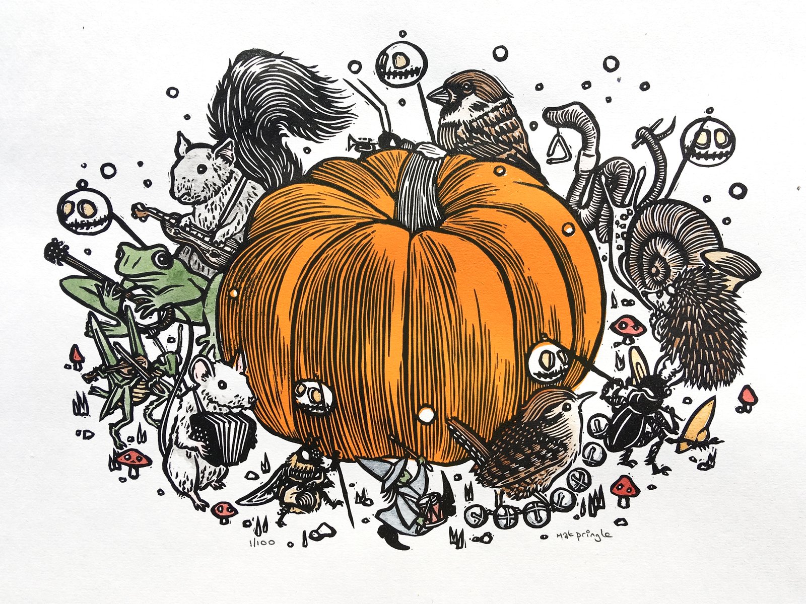 Pumpkin Halloween, autumn pumpkin print Lino print Lino
