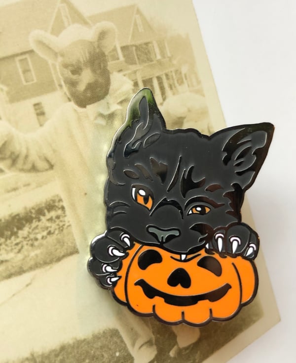 Image of Black Cat and Pumpkin Enamel Pin