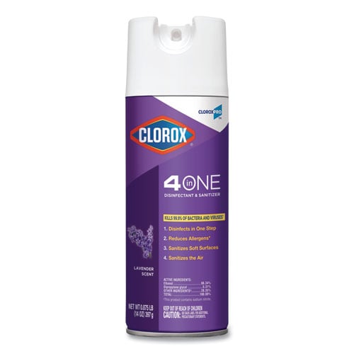 Image of Clorox 4 in One Disinfectant and Sanitizer, Lavender, 14 oz Aerosol