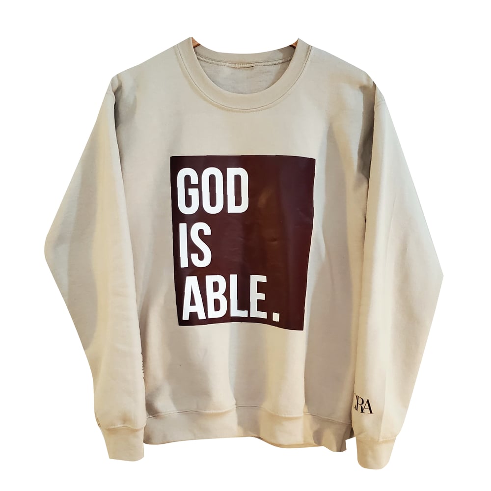 Image of KHAKI/ CHOCOLATE BROWN "GOD IS ABLE" SWEATSHIRT