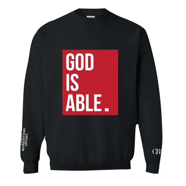 Image of BLACK/ RED "GOD IS ABLE" SWEATSHIRT
