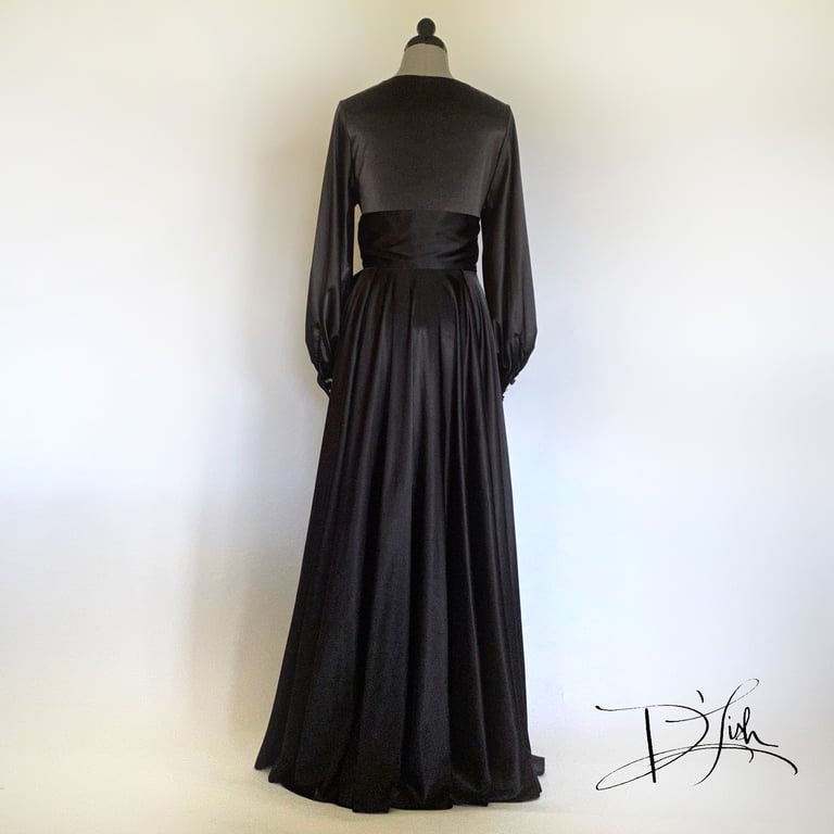Black "Beverly" Dressing Gown w/ Crystal Buttons Image 4