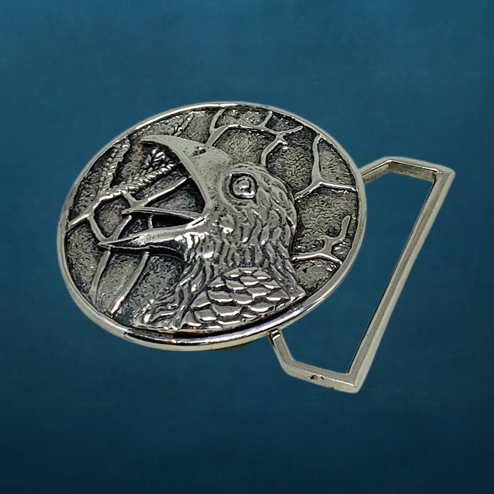 Image of The Raven Belt Buckle Cast in White Brass