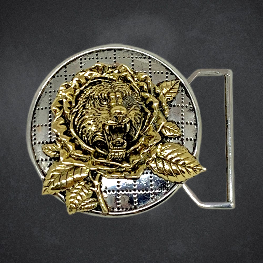 Image of Tiger Rose Inspired Belt Buckle Cast in White and Yellow Brass