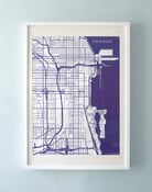 Image of Blue Silk-Screen Printed Map of Chicago