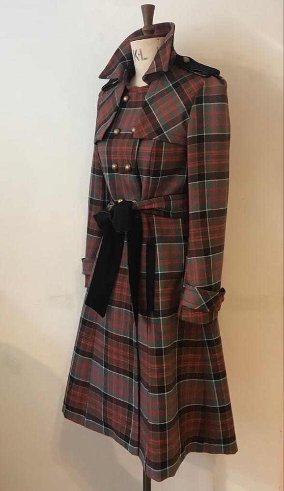 Image of Wool tartan belted trench coat 