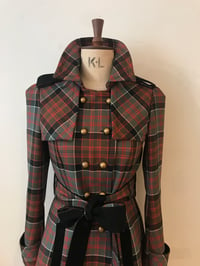 Image 4 of Wool tartan belted trench coat 