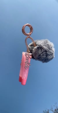 ‘Rose’ Lip gloss with grey Pom Pom key chain 15ml